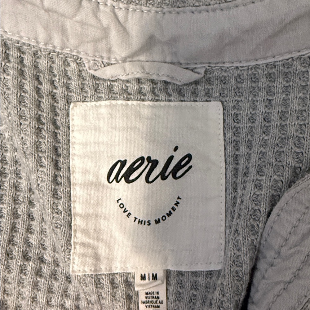Aerie Gray Waffle Knit Button-Up Shirt - Picture 2 of 2